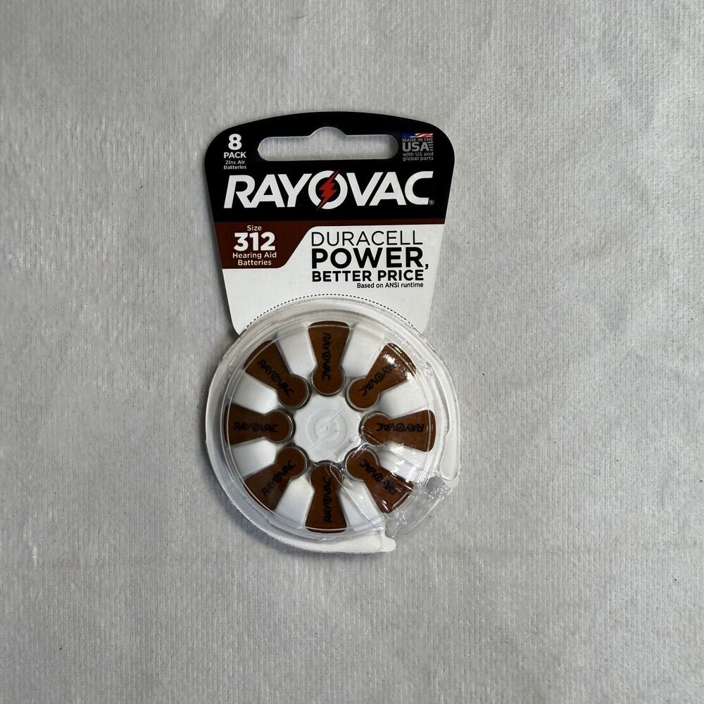RAYOVAC (8-Pack) Sz 312 Made in USA (8)‎ Hearing Aid Batteries NEW